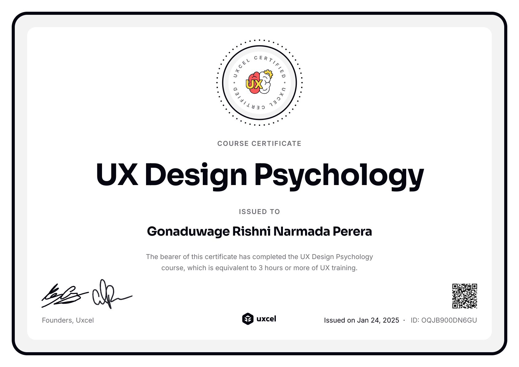 Gonaduwage Rishni Narmada Perera's certificate
